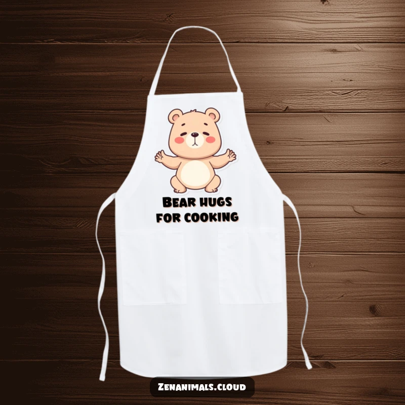 Funny Apron featuring a determined bear in a yoga pose, designed for humorous cooking and kitchen adventures.
