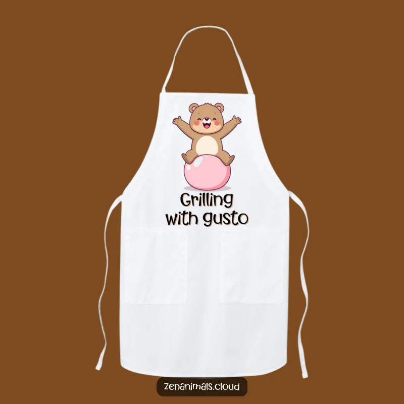 Funny Bear Yoga Ball Apron: Cheerful Chef's Wear, Ideal Funny Gift