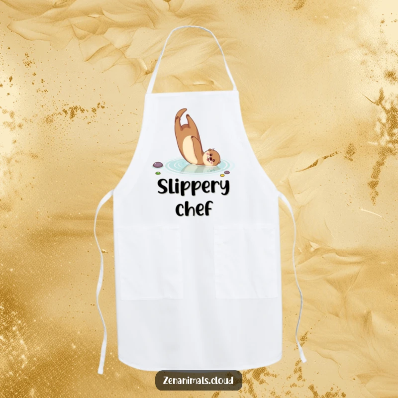 Funny Otter Apron: A playful otter somersaults in a serene pond, adding a humorous and energetic touch to your kitchen attire.
