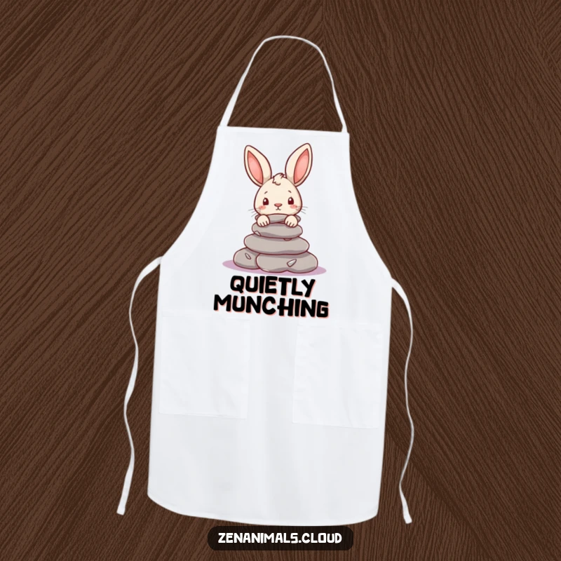 Funny Rabbit Apron: A curious rabbit peeks from behind smooth river stones, adding a humorous touch to your cooking attire.