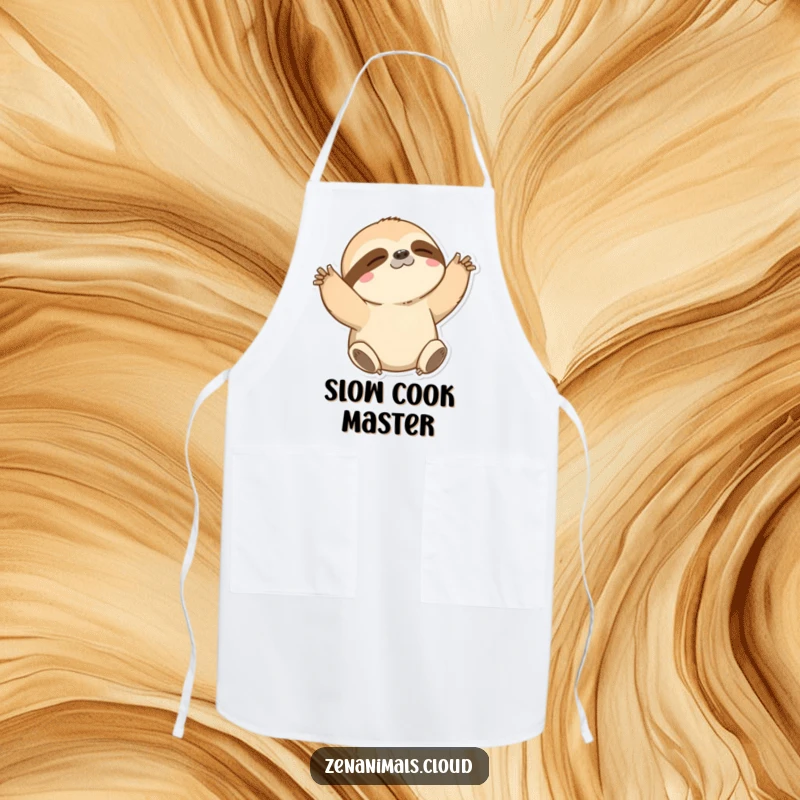 Funny Sloth Apron: A durable apron featuring a sloth slowly stretching its arms, perfect for adding humorous leisure to the kitchen.