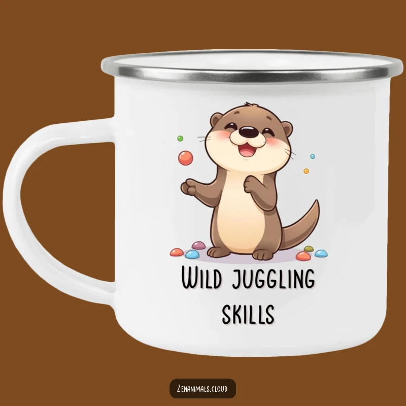 Funny Otter Camping Mug: Durable Juggling Otter Enamel Cup, Outdoor Fun Funny Gift