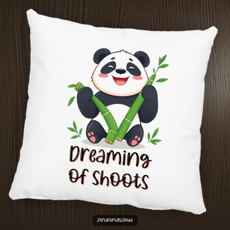 Funny Panda Pillow: Happy panda juggling bamboo shoots with a wide grin, a soft and humorous decor item.