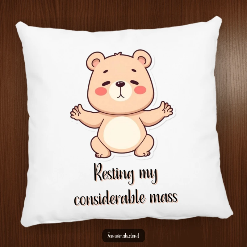 Funny Pillow with a determined bear in a yoga pose, offering comfort and comedic motivation.