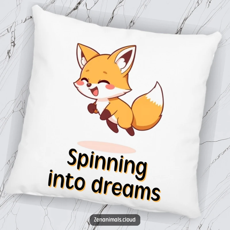 Funny Pillow with a giggling fox chasing its tail in a circle, offering comfort and comedic playfulness.