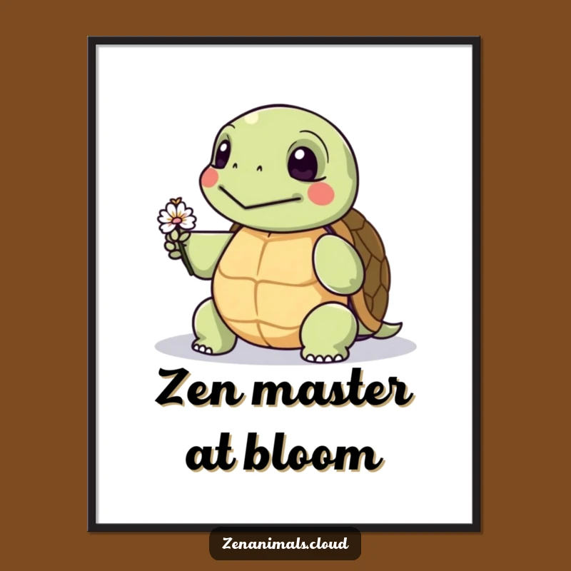 Funny Wise Turtle Digital Art: Tiny Flower Gift for Instant Funny Decor!