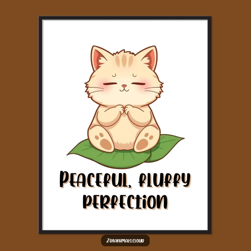 Instantly bring peaceful vibes to your space with this funny downloadable art print of a meditating cat on a leaf.