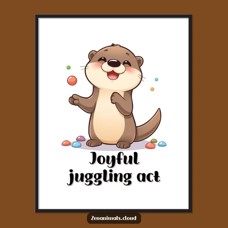 Funny Otter Digital Art: Printable Juggling Otter Decor, Instant Playful Gift