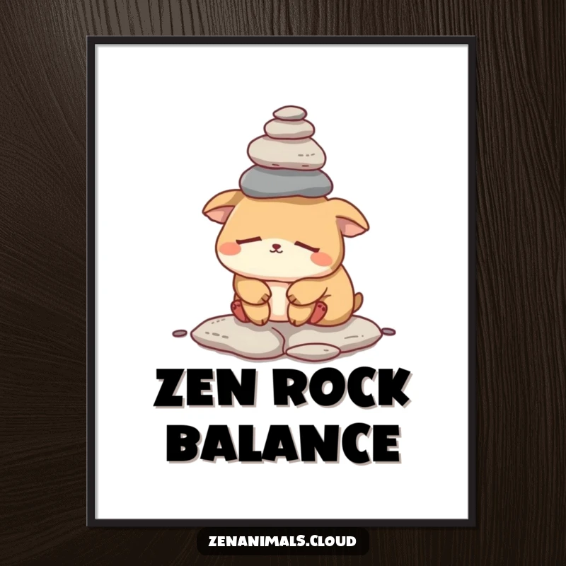 Funny sleepy animal digital art print of a tired creature balancing small rocks on its head, offering a humorous and relatable visual.