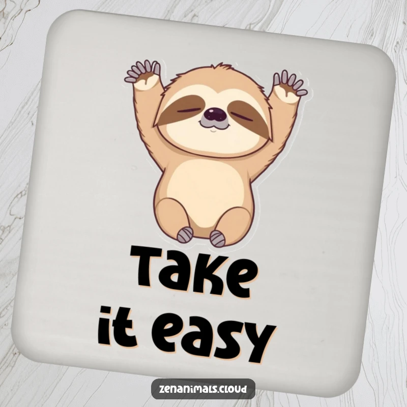 Funny coasters featuring a sleepy sloth stretching its arms upwards, adding a humorous and protective element to any table setting.