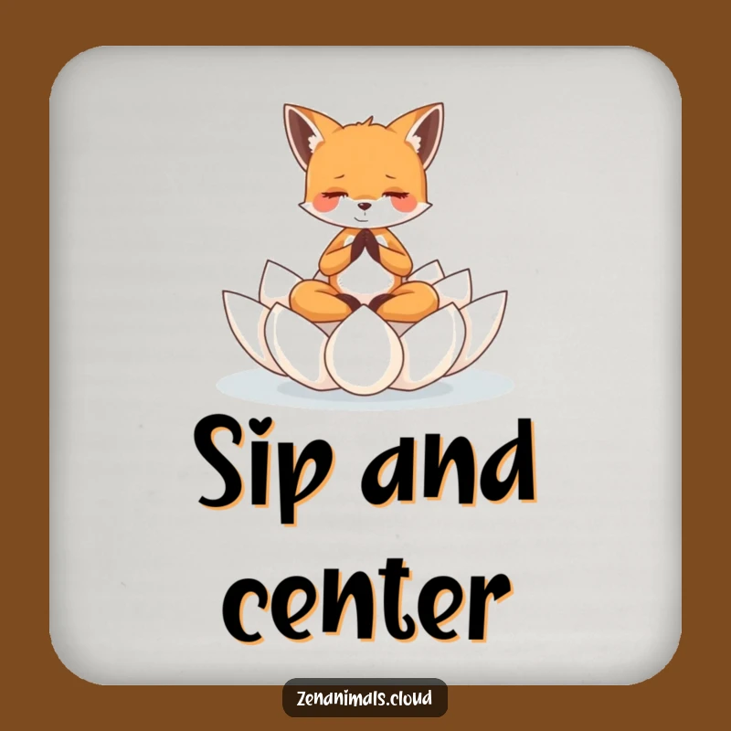 Funny Tiny Fox Meditation Lotus Drink Coaster - Protect Surfaces with Peace