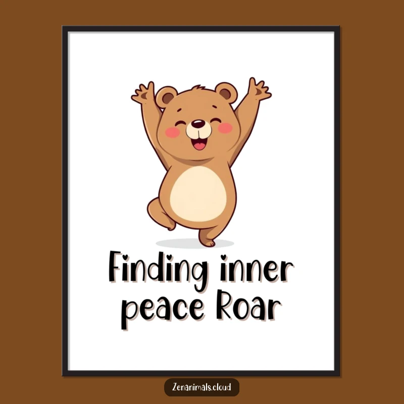 Funny Yoga Bear Poster: Artistic Triumphant Pose Wall Art, Inspiring & Funny Gift