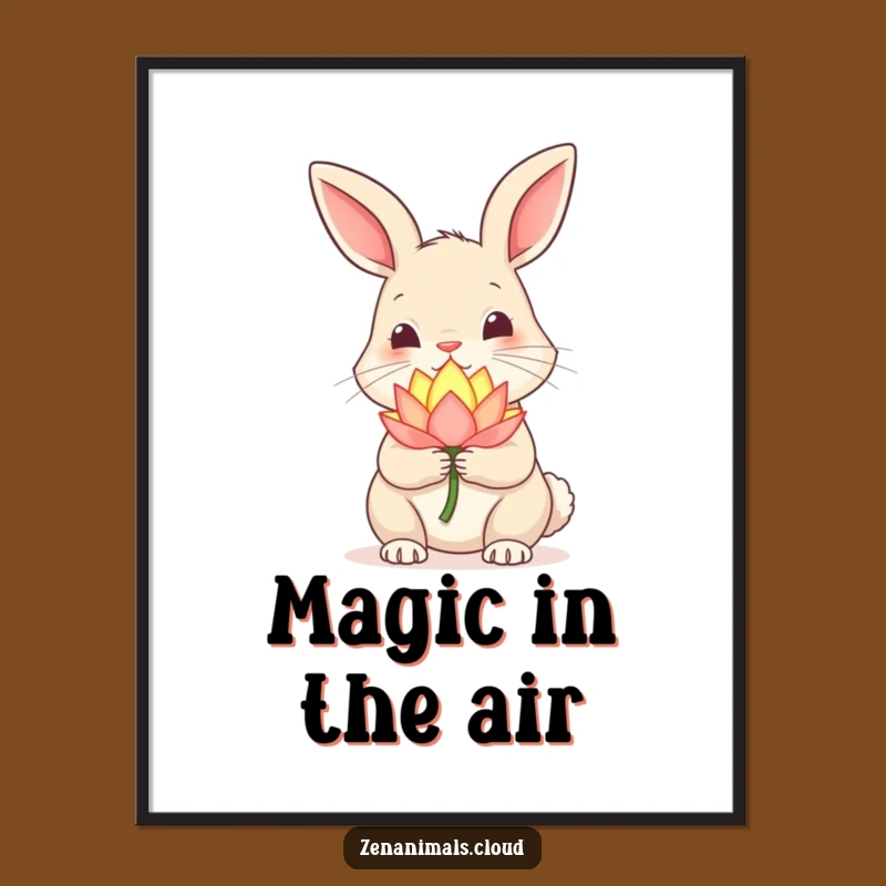Funny Curious Rabbit Poster: Enchanting Lotus Art Print for Decor