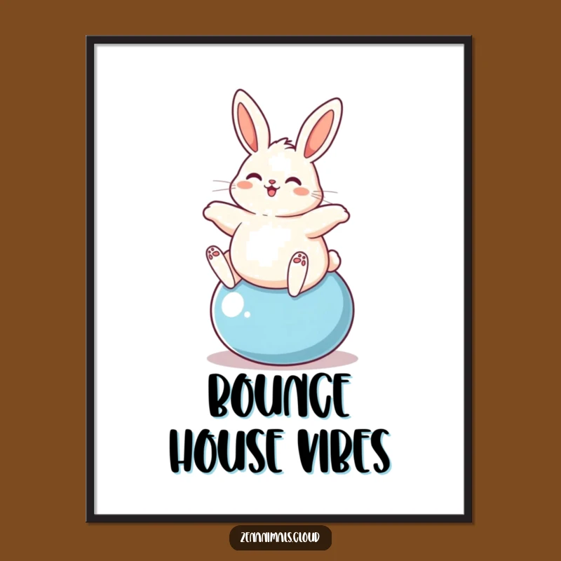 Funny Plump Bunny Yoga Ball Poster - Energetic & Humorous Wall Art