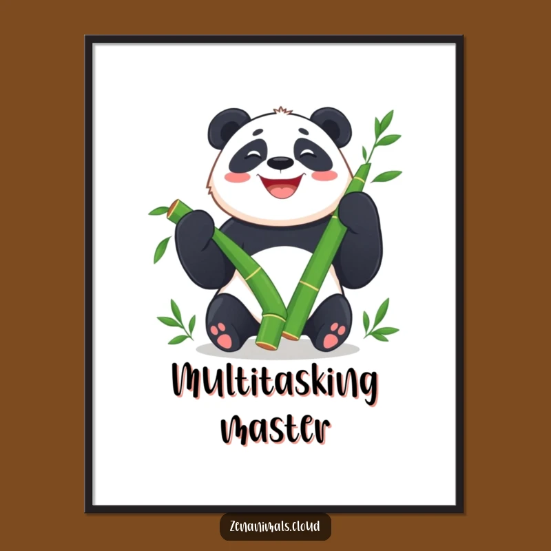 Funny Panda Juggling Poster: Happy Bamboo Art Print for Walls