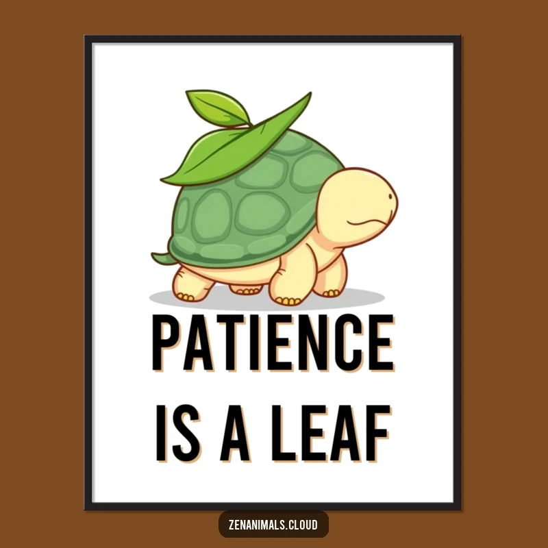 Funny Turtle Poster: Calm Leaf-Wearing Reptile Art Print, Hilarious Wall Decor