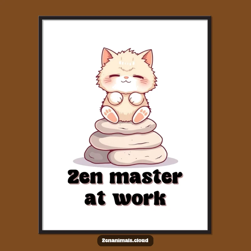 Funny Cat Meditation Poster: Zen Feline Art Print for Home Decor