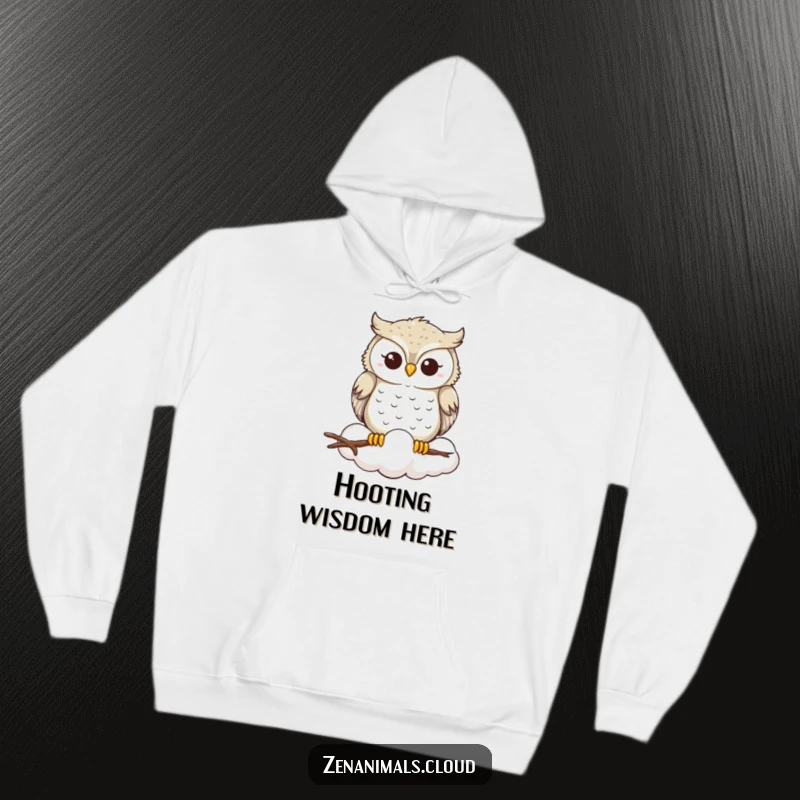 Funny Owl Hoodie: A wise owl smiles serenely from atop a fluffy cloud, offering comfort, humor, and a sense of peaceful contemplation.