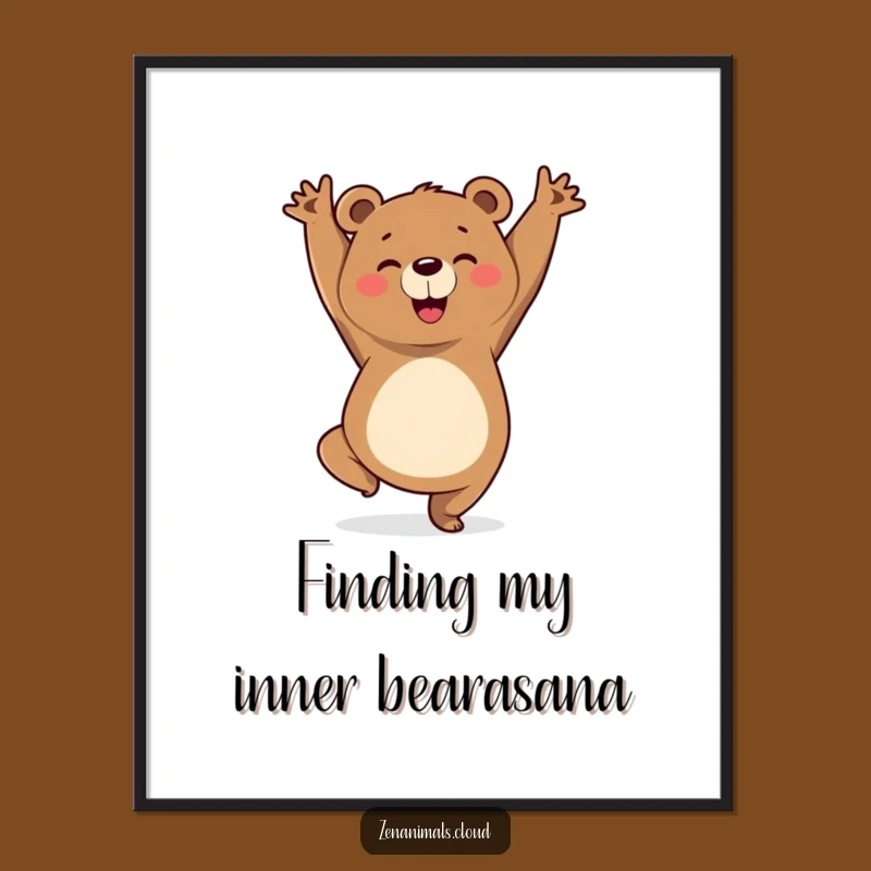 Funny Free Printable Bear Yoga Wall Art: Triumphant Pose Downloadable Decor for Zen Spaces