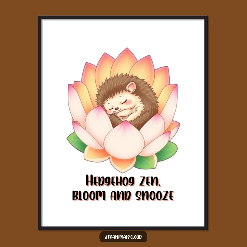 Free Printable Sleepy Hedgehog Lotus Wall Art: Zen Downloadable Poster for Peaceful Decor!