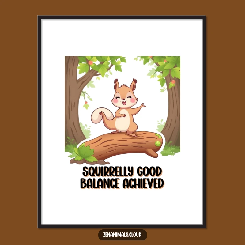 Free Printable Squirrel Yoga Wall Art: Zen Pose Humor, Balanced Downloadable Decor