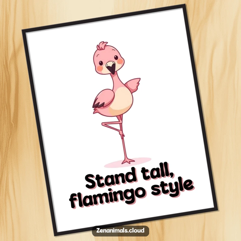Free printable wall art of a whimsical animal balancing on one leg like a flamingo, adding a playful and artistic touch to any room.