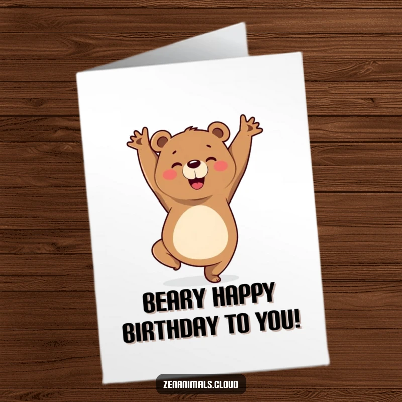 Funny Free Printable Bear Yoga Birthday Card: A cheerful bear striking a triumphant yoga pose, celebrating a birthday with great balance.