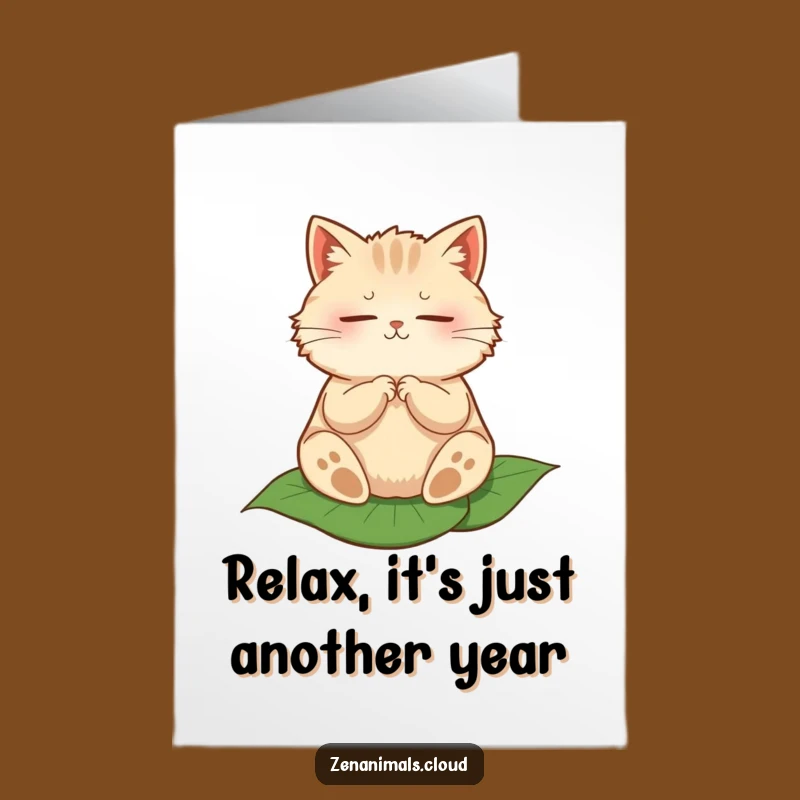 Free Printable Birthday Card: Meditating Cat on Leaf - Zen Wishes!