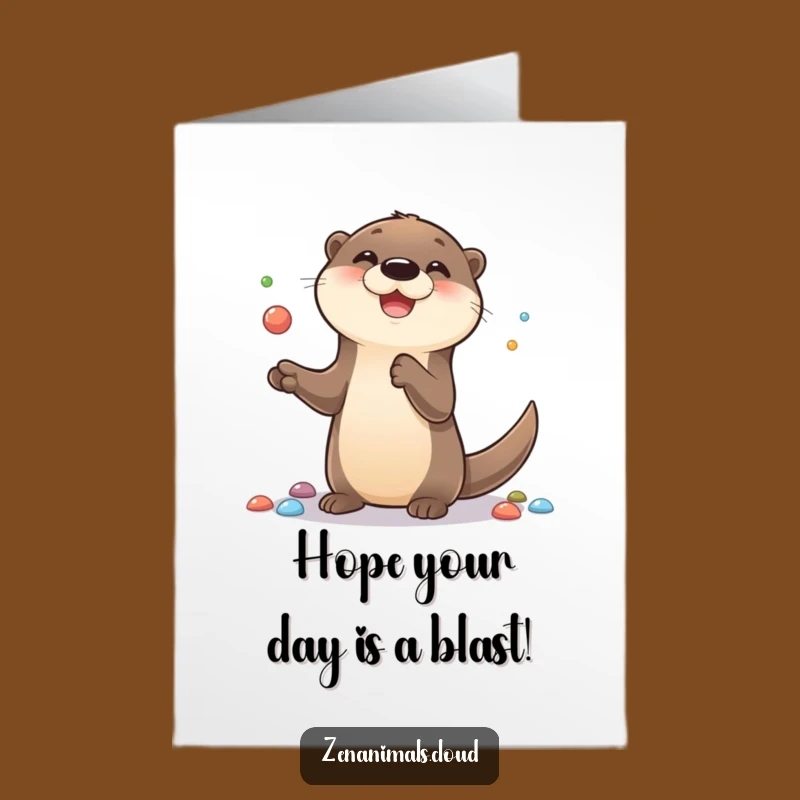 Free Printable Otter Birthday Card: Juggling Fun Downloadable Gift for Joyful Celebrations