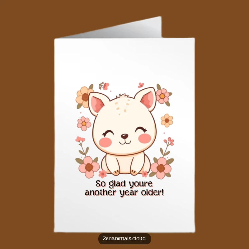 Free Printable Birthday Card: Happy Animal Smile Floral Design - Funny Downloadable Gift
