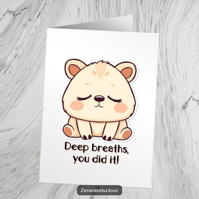 Free printable congratulations card showing a peaceful animal breathing deeply with eyes closed, conveying serene well wishes for their achievement.