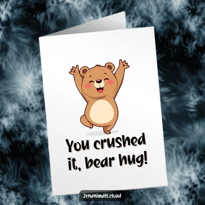 Funny Free Printable Bear Yoga Congratulations Card: A cheerful bear striking a triumphant yoga pose, celebrating a hard-earned victory with joy.