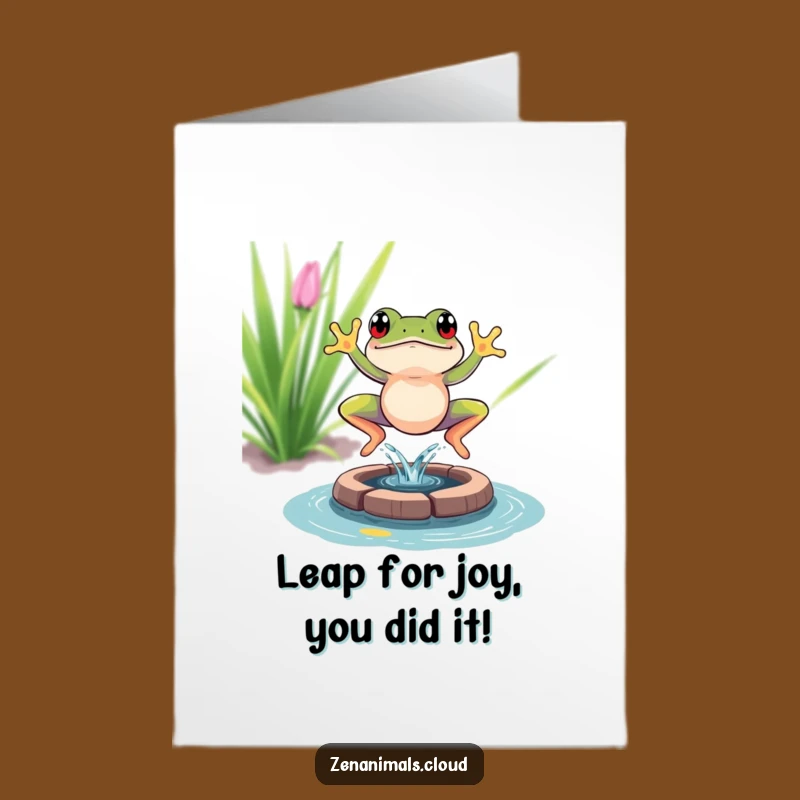 Free Printable Congrats Card: Leaping Frog Splash, Funny Downloadable & Print at Home Achievement