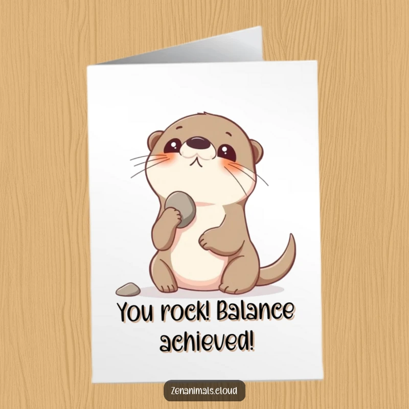 Funny Free Printable Congrats Card: Playful otter balances pebble on nose, celebrating achievements with charm.