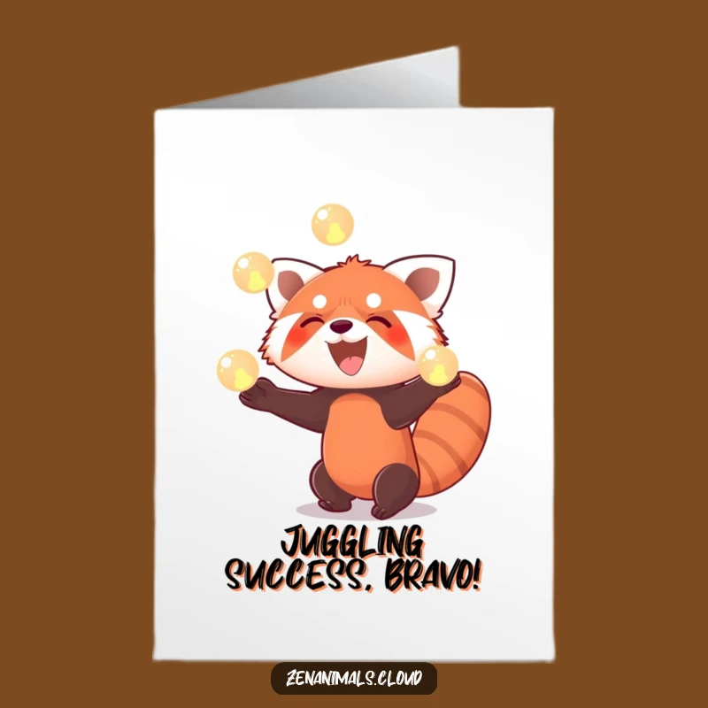 Free Printable Congrats Card: Red Panda's Orb Juggling - Festive Downloadable
