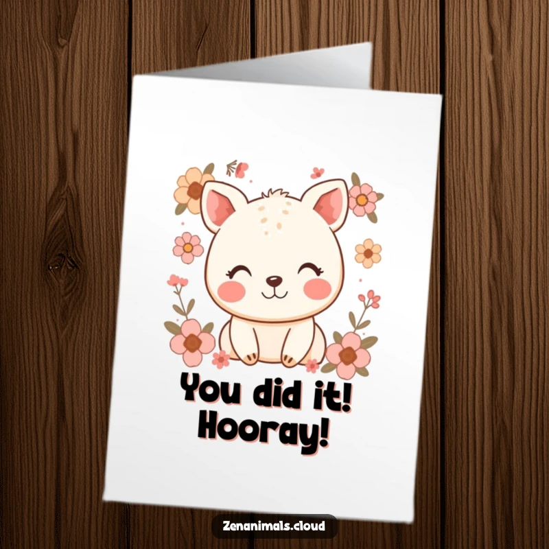 Funny Free Printable Congratulations Card: A sweet, smiling animal surrounded by subtle flowers, celebrating success with a warm, happy expression.