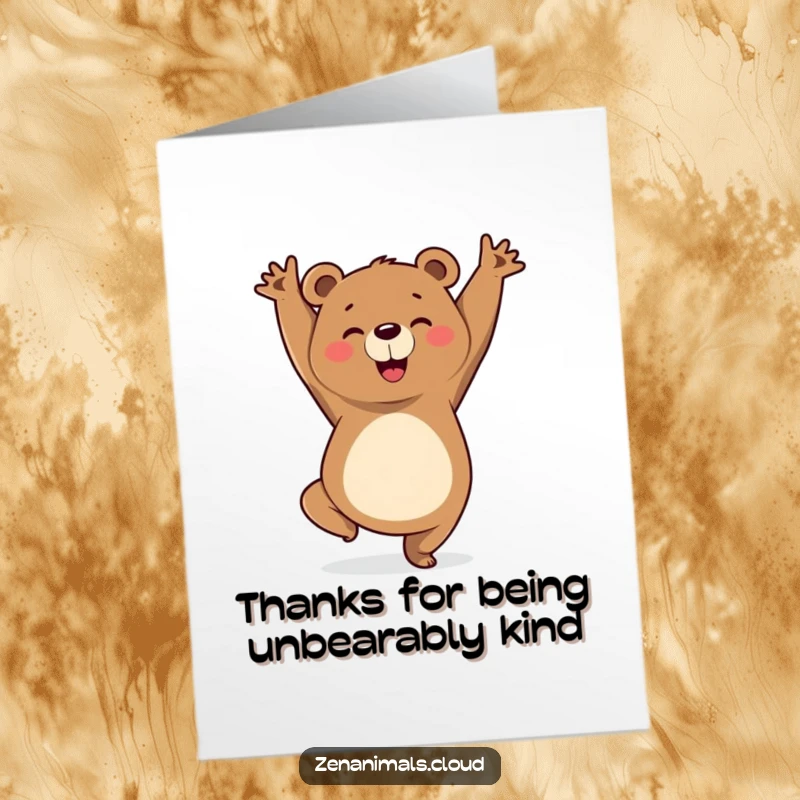 Funny Free Printable Bear Yoga Thank You Card: A cheerful bear striking a triumphant yoga pose, expressing deep thanks with a smile.
