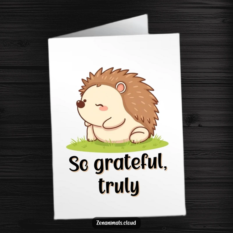 Funny Free Printable Thank You Card: Sweet happy hedgehog joyfully rolling, conveying heartfelt thanks with a cheerful vibe.