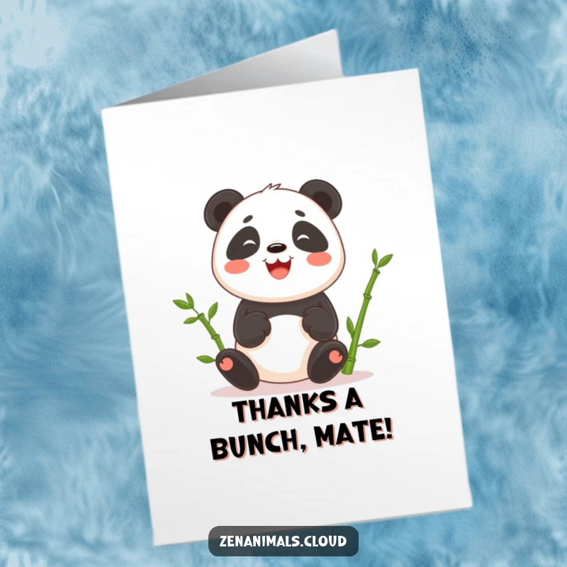 Funny Free Printable Thank You Card: Whimsical panda artistically juggling green bamboo, conveying gratitude with a smile.