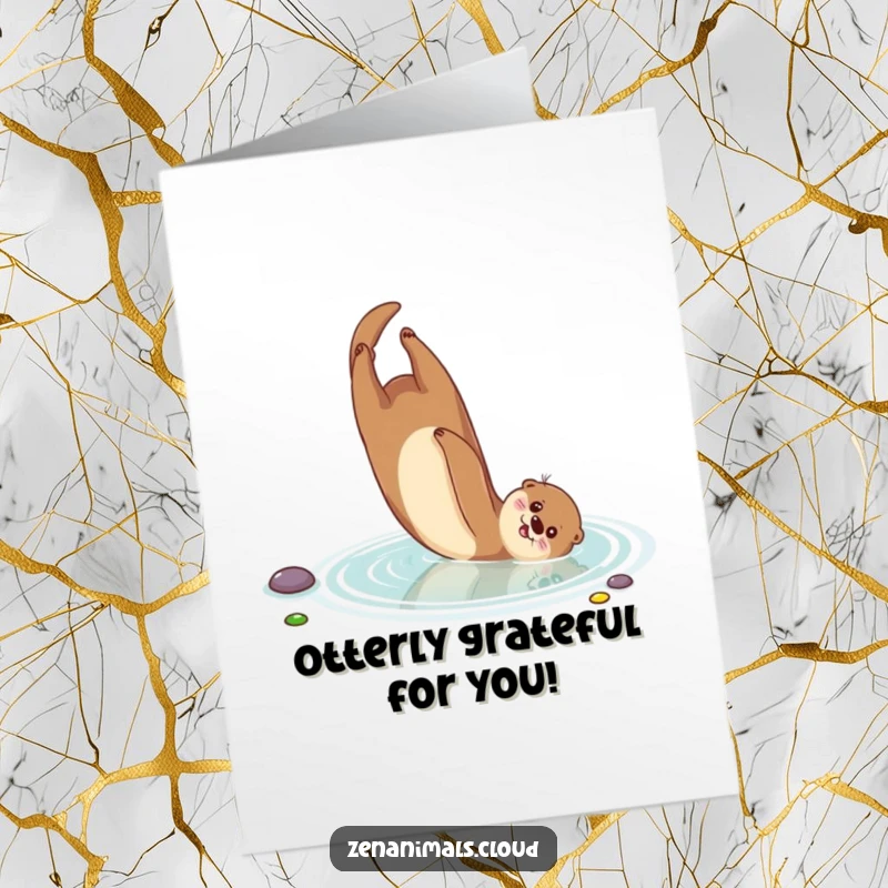Funny Free Printable Thank You card, featuring a happy otter doing a somersault in a pond, perfect for sending thanks with a smile.