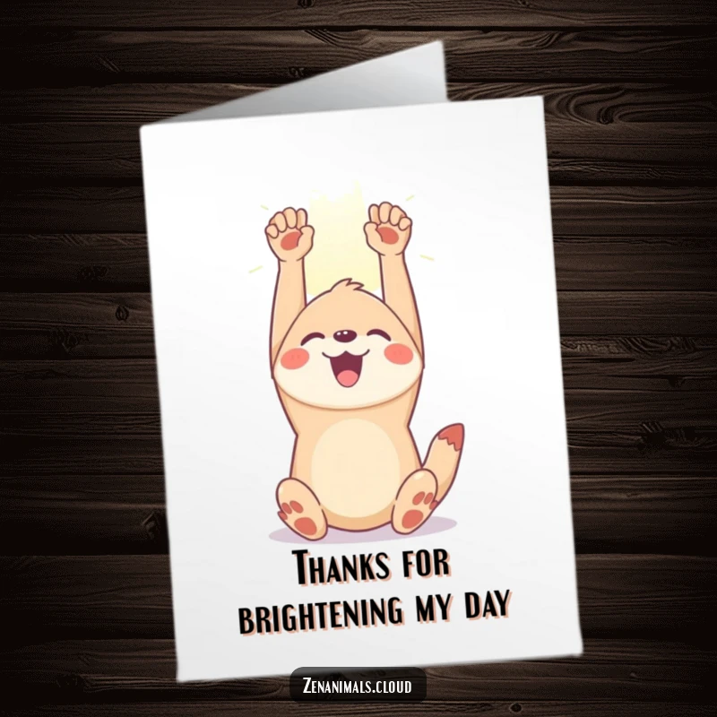 Funny Free Printable Thank You Card: a joyful animal stretching towards a sunbeam, a humorous and heartfelt way to express gratitude and appreciation.