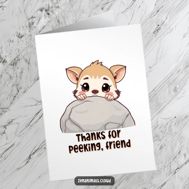Funny Free Printable Thank You Card: a curious animal peeking with surprise, a humorous and endearing way to express gratitude for unexpected kindness.