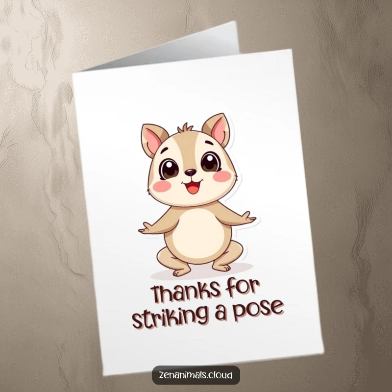Funny Free Printable Thank You Card: a round animal happily performing a yoga pose, conveying thanks with energetic charm and humor.