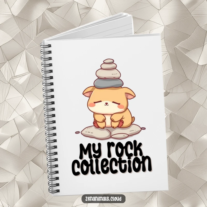 Funny sleepy animal notebook with a tired creature balancing small rocks on its head, perfect for journaling about life's ups and downs.