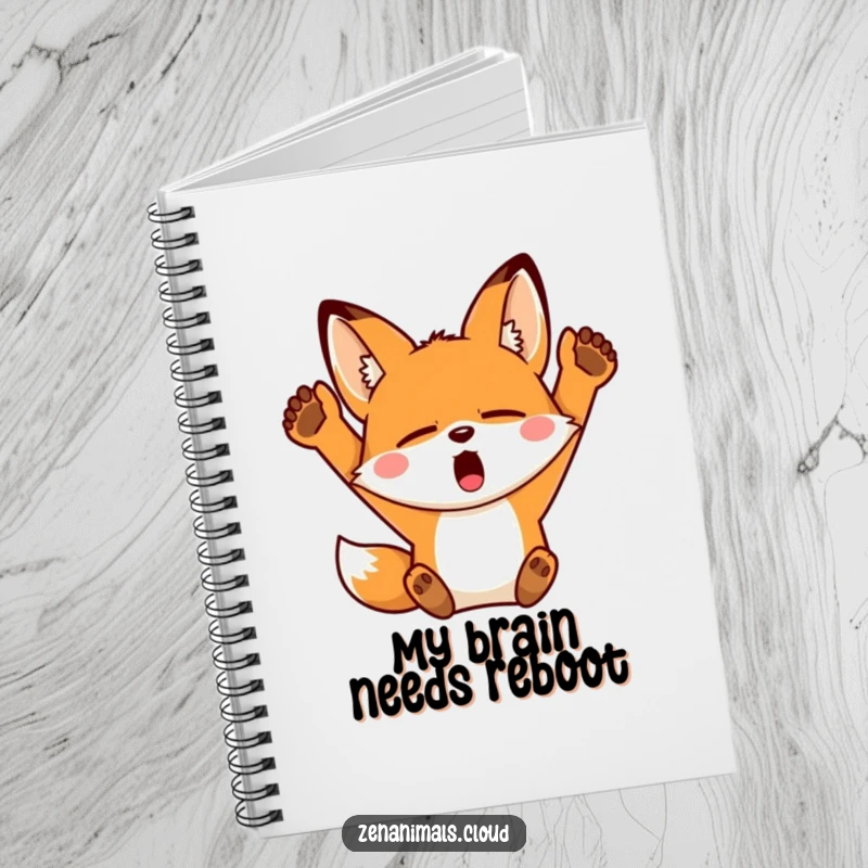 Funny Fox Notebook: A sleepy fox yawning widely and stretching its arms upwards, perfect for journaling and notes.