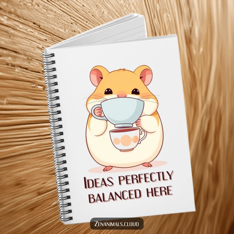 Funny Hamster Notebook: A round, content hamster balancing a tiny teacup on its nose, perfect for journaling and notes.