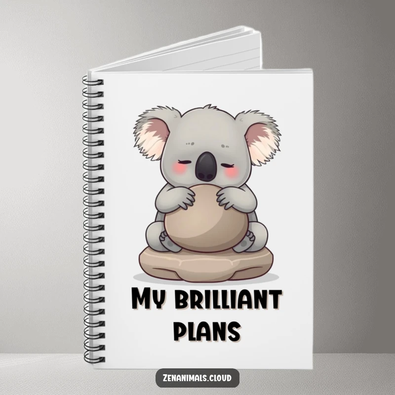 Funny koala hugging a smooth, round meditation stone on a notebook cover. Perfect for journaling, notes, and creative writing.