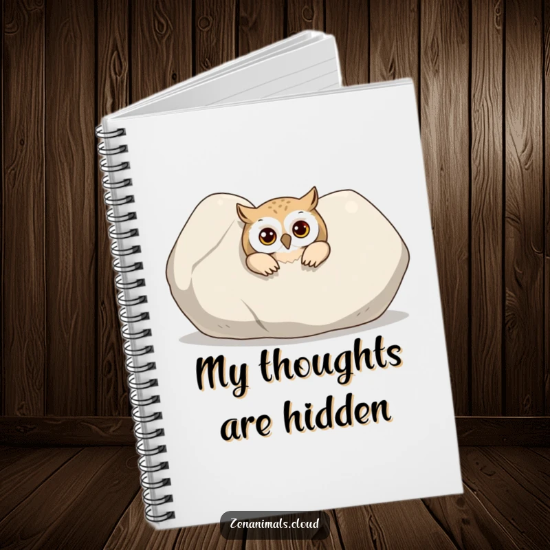Funny Owl Notebook: A curious owl peeking out from behind a large, smooth stone, perfect for journaling and notes.