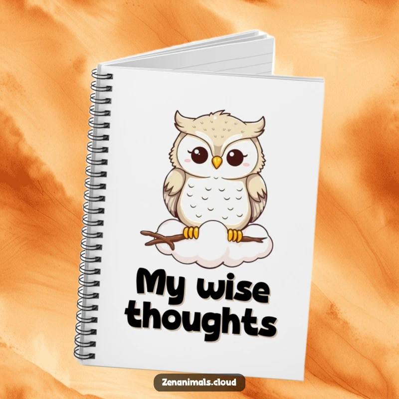 Funny Owl Notebook: A serene owl smiles peacefully on a cloud, perfect for jotting down notes with a dash of wisdom and gentle humor.