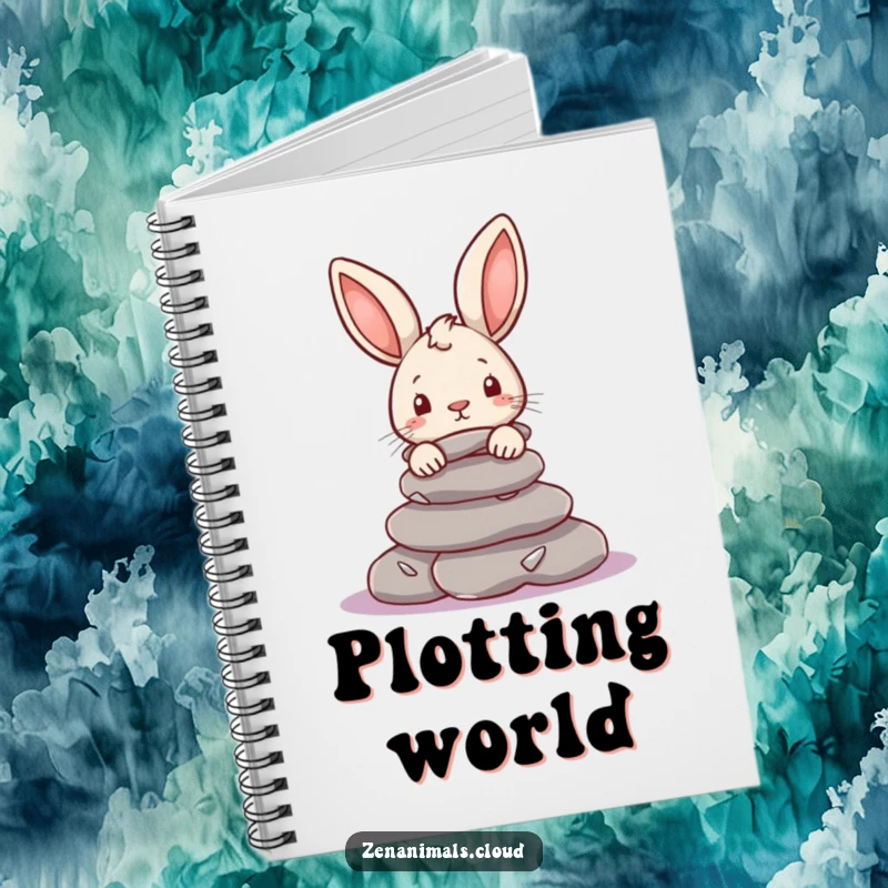 Funny Rabbit Notebook: A curious rabbit peeks from behind smooth river stones, perfect for capturing notes with a humorous flair.